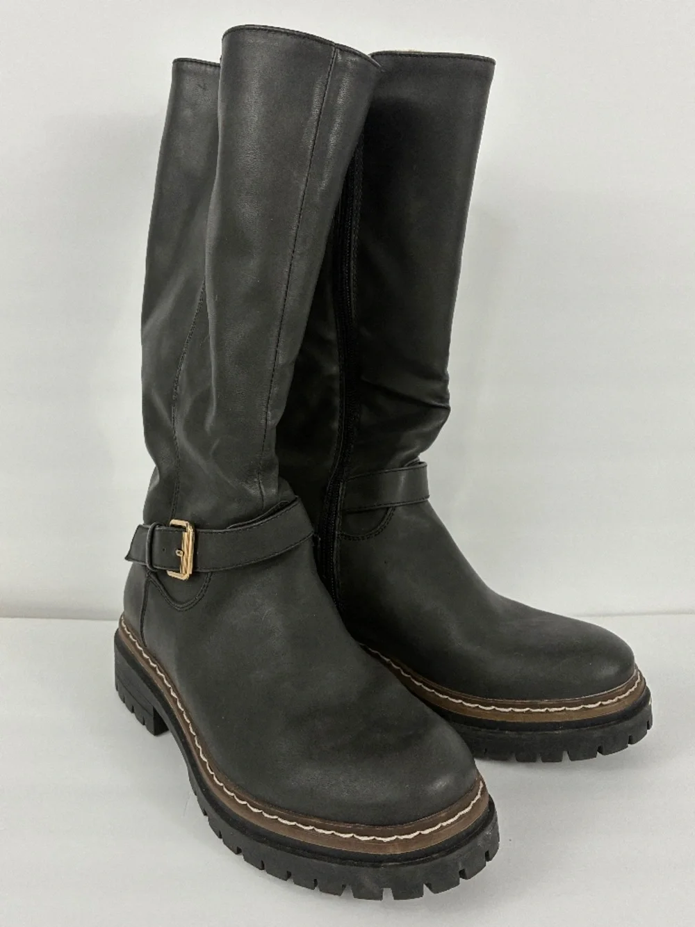 Nautica Talor Sherpa Lined Riding Boots 6 Knee High Lug Sole Black Leather Shoe